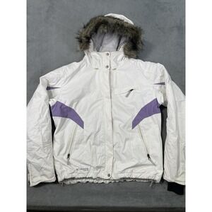 Columbia Jacket Womens XL White Purple XCO Fleece Lined Faux Fur Hood Winter